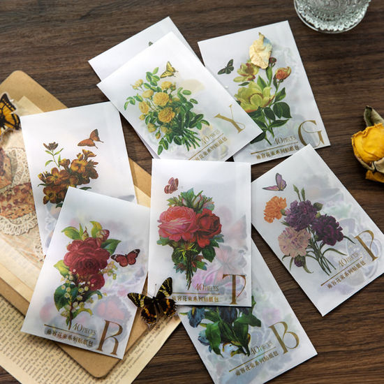 Picture of PET Insect DIY Scrapbook Deco Stickers Multicolor Butterfly Animal Flower 6cm x 4cm