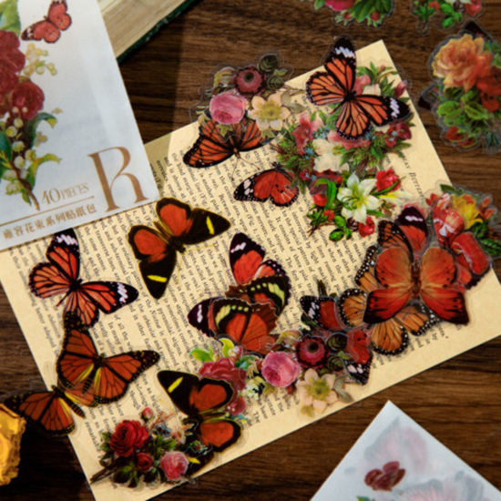 Picture of PET Insect DIY Scrapbook Deco Stickers Multicolor Butterfly Animal Flower 6cm x 4cm