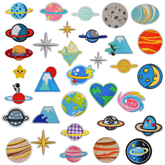 Imagen de Terylene Galaxia Apliques De Hierro Sobre Parches (Con Cola De Espalda) DIY Scrapbooking Craft Multicolor Planeta 5 Unidades