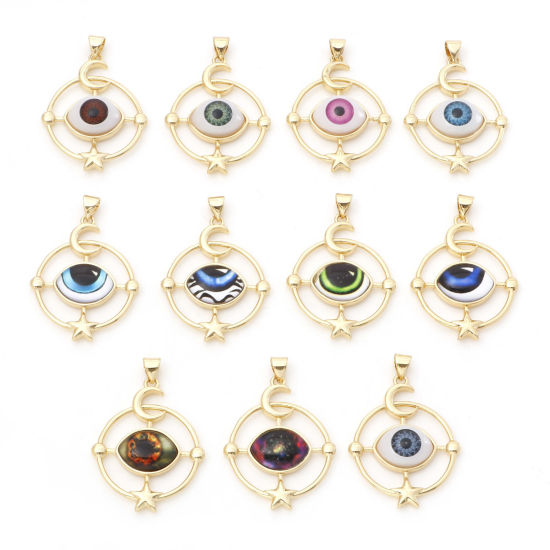Image de Pendentifs Religieux en Laiton Doré Multicolore Rond Œil Mauvais 3.8cm x 2.6cm, 1 Pièce