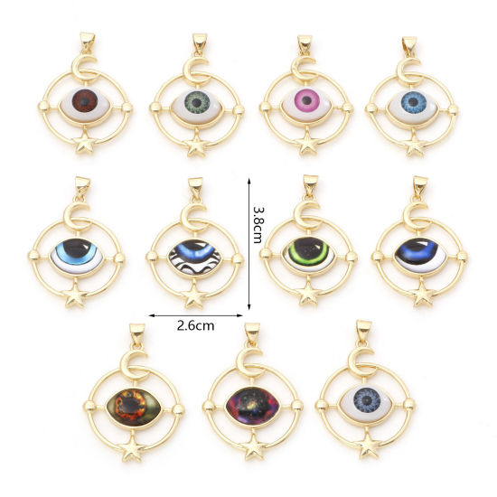 Image de Pendentifs Religieux en Laiton Doré Multicolore Rond Œil Mauvais 3.8cm x 2.6cm, 1 Pièce