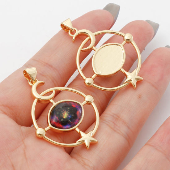Image de Pendentifs Religieux en Laiton Doré Multicolore Rond Œil Mauvais 3.8cm x 2.6cm, 1 Pièce
