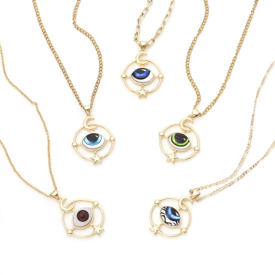 Image de Pendentifs Religieux en Laiton Doré Multicolore Rond Œil Mauvais 3.8cm x 2.6cm, 1 Pièce