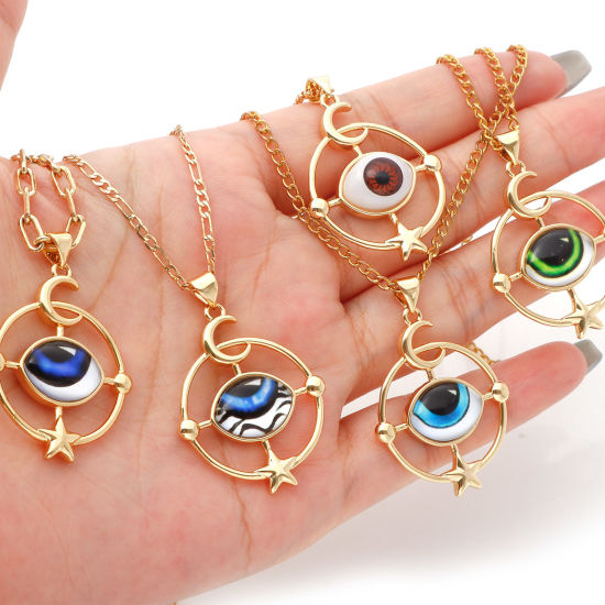 Image de Pendentifs Religieux en Laiton Doré Multicolore Rond Œil Mauvais 3.8cm x 2.6cm, 1 Pièce