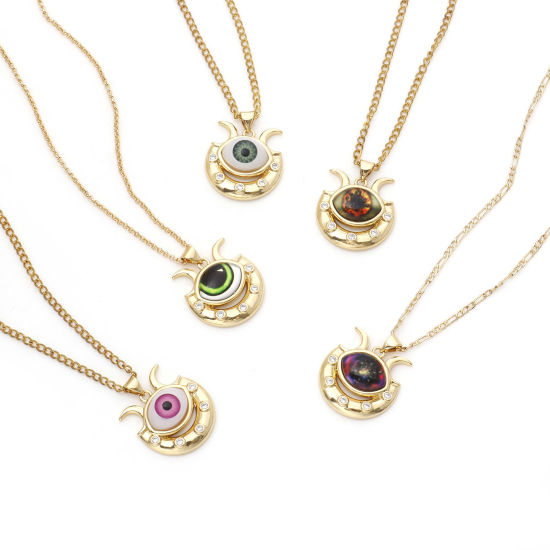 Image de 1 Pièce Pendentif Breloque Religieux en Laiton Forme de U Doré Multicolore Œil Mauvais à Zircone Cubique Clair 27mm x 22mm