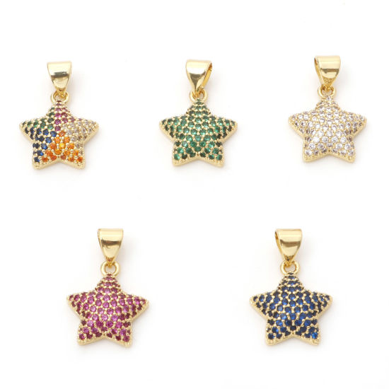 Изображение 1 ШТ Латунь галактика Подвески Звезда Позолоченный Бижутерия усыпанная мелким фианит Разноцветный Искусственный Циркон 19мм x 13мм