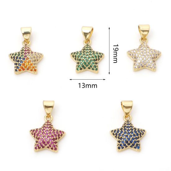Изображение 1 ШТ Латунь галактика Подвески Звезда Позолоченный Бижутерия усыпанная мелким фианит Разноцветный Искусственный Циркон 19мм x 13мм