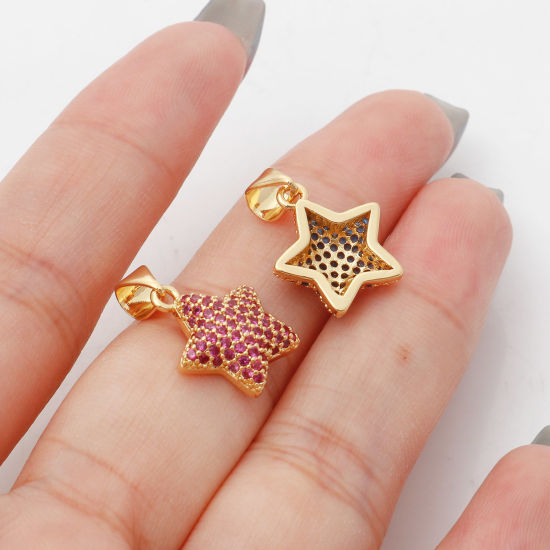 Изображение 1 ШТ Латунь галактика Подвески Звезда Позолоченный Бижутерия усыпанная мелким фианит Разноцветный Искусственный Циркон 19мм x 13мм