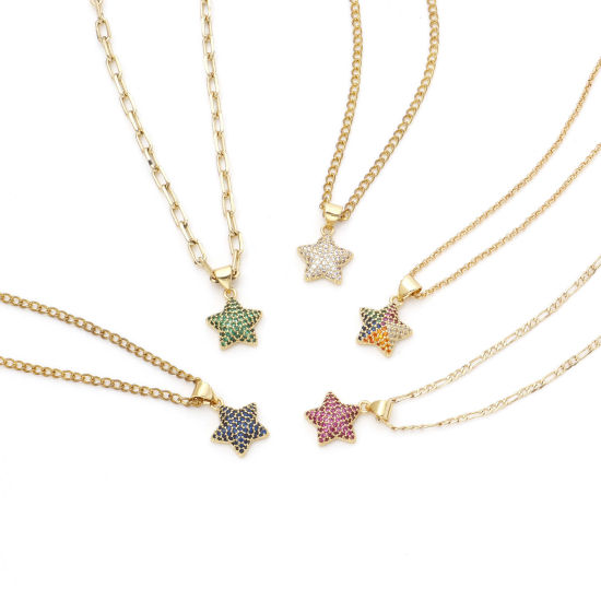 Изображение 1 ШТ Латунь галактика Подвески Звезда Позолоченный Бижутерия усыпанная мелким фианит Разноцветный Искусственный Циркон 19мм x 13мм