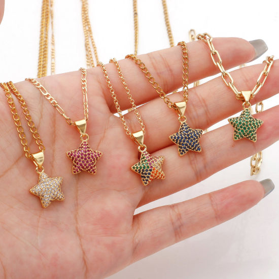 Изображение 1 ШТ Латунь галактика Подвески Звезда Позолоченный Бижутерия усыпанная мелким фианит Разноцветный Искусственный Циркон 19мм x 13мм