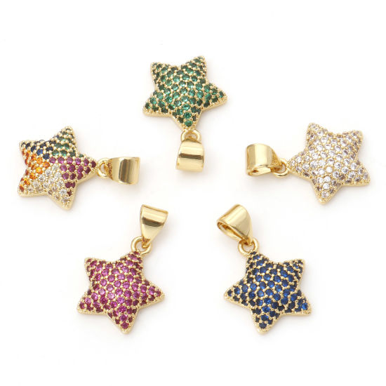 Изображение 1 ШТ Латунь галактика Подвески Звезда Позолоченный Бижутерия усыпанная мелким фианит Разноцветный Искусственный Циркон 19мм x 13мм