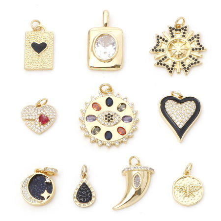 Brass Charms Gold Plated Geometric Multicolour Cubic Zirconia