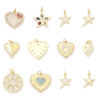 Picture of Brass Charms Gold Plated Heart Star Micro Pave Multicolour Cubic Zirconia