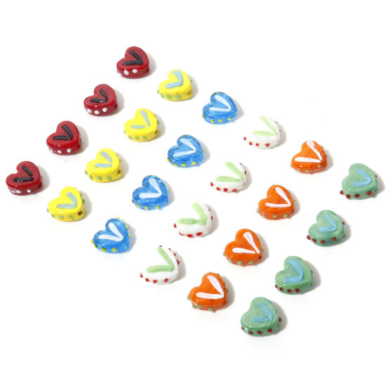 Picture of Lampwork Glass Valentine's Day Beads Heart Multicolor Dot About 17mm x 15mm