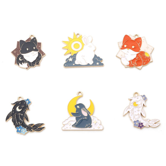 Bild von Zinklegierung Ozean Schmuck Charms Tier Vergoldet Bunt Fisch Emaille 10 Stück