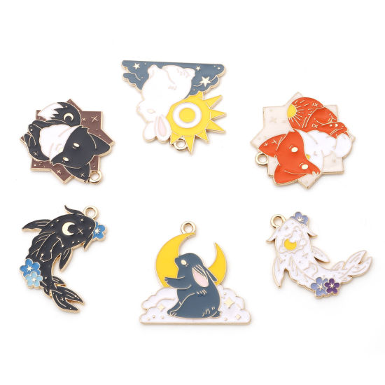 Bild von Zinklegierung Ozean Schmuck Charms Tier Vergoldet Bunt Fisch Emaille 10 Stück
