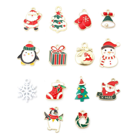 Immagine di Lega di Zinco Natale Charms Oro Placcato Multicolore Smalto 10 Pz