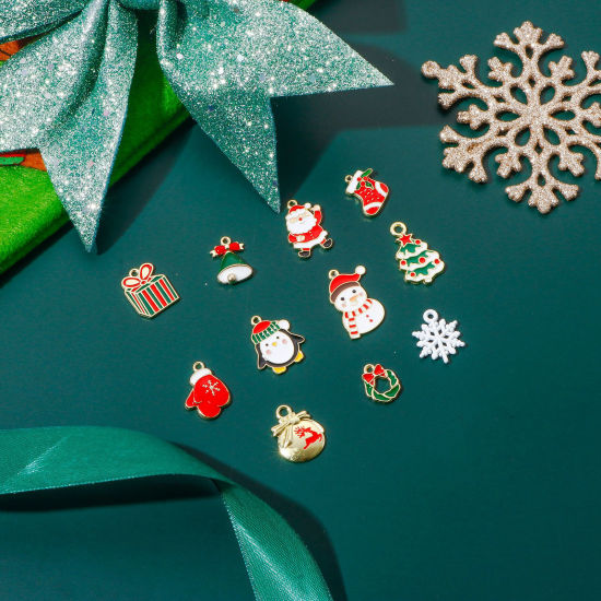 Immagine di Lega di Zinco Natale Charms Oro Placcato Multicolore Smalto 10 Pz