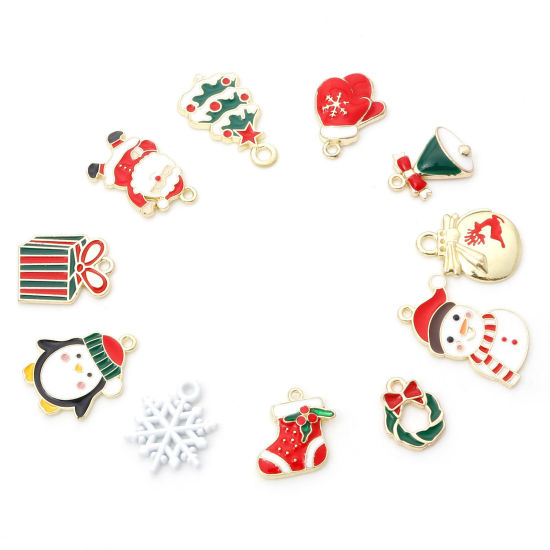 Immagine di Lega di Zinco Natale Charms Oro Placcato Multicolore Smalto 10 Pz