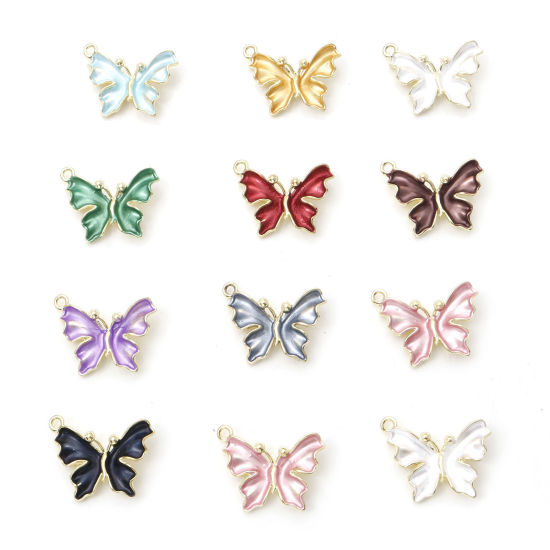 Immagine di Lega di Zinco Insetto Charms Farfalla Oro Placcato Multicolore Smalto 23mm x 19mm , 10 Pz