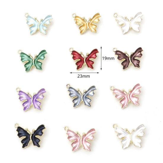 Immagine di Lega di Zinco Insetto Charms Farfalla Oro Placcato Multicolore Smalto 23mm x 19mm , 10 Pz