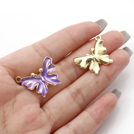 Immagine di Lega di Zinco Insetto Charms Farfalla Oro Placcato Multicolore Smalto 23mm x 19mm , 10 Pz