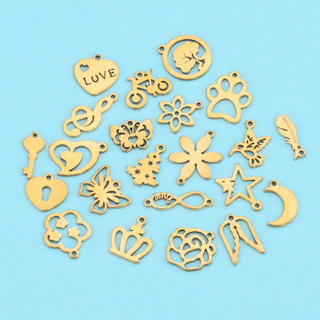 Bild von 304 Edelstahl Charms 18K Gold plattiert Hohl 5 Stück
