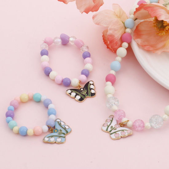 Imagen de Zamak Insecto Colgantes Charms Mariposa Chapado en Oro Multicolor Flor de Tulipán Esmalte 28mm x 18mm, 10 Unidades