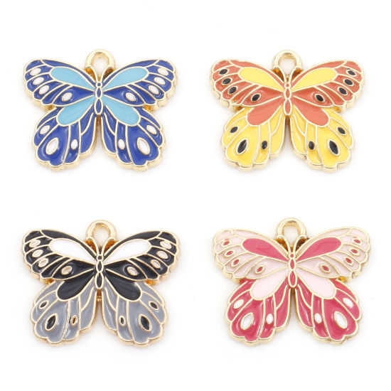 Bild von Zinklegierung Insekt Charms Schmetterling Vergoldet Bunt Emaille 22mm x 18mm, 10 Stück