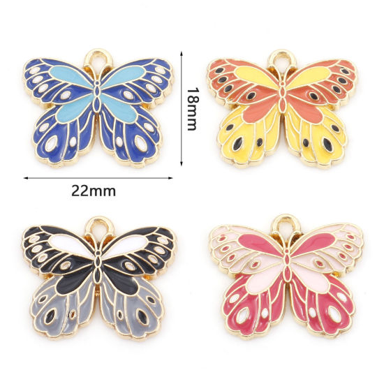 Bild von Zinklegierung Insekt Charms Schmetterling Vergoldet Bunt Emaille 22mm x 18mm, 10 Stück