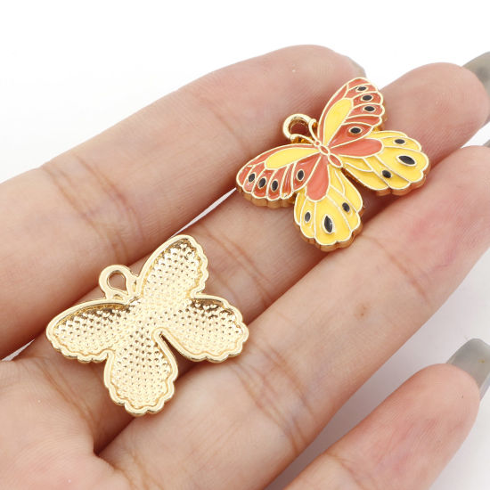 Bild von Zinklegierung Insekt Charms Schmetterling Vergoldet Bunt Emaille 22mm x 18mm, 10 Stück