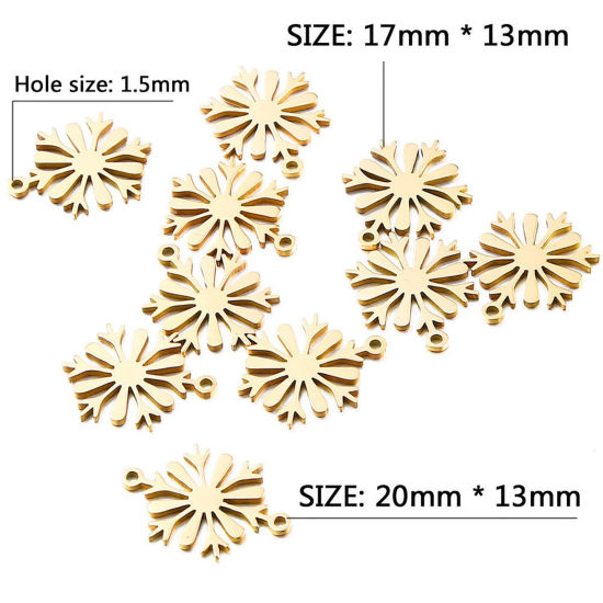 Image de Breloques en 304 Acier Inoxydable Flocon de Neige de Noël 2 Pcs