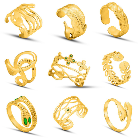 Immagine di Ecologico Retrò Elegante 18K Vero Oro Placcato 304 Acciaio Inossidabile Aperto Regolabile Intrecciato Filigrana Anello Per Donne 1 Pz