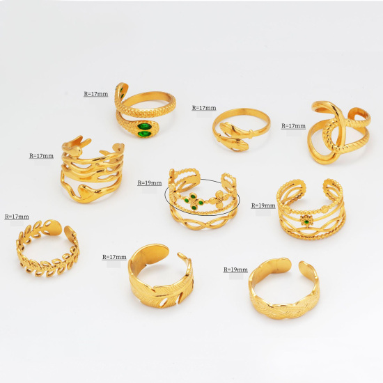 Immagine di Ecologico Retrò Elegante 18K Vero Oro Placcato 304 Acciaio Inossidabile Aperto Regolabile Intrecciato Filigrana Anello Per Donne 1 Pz