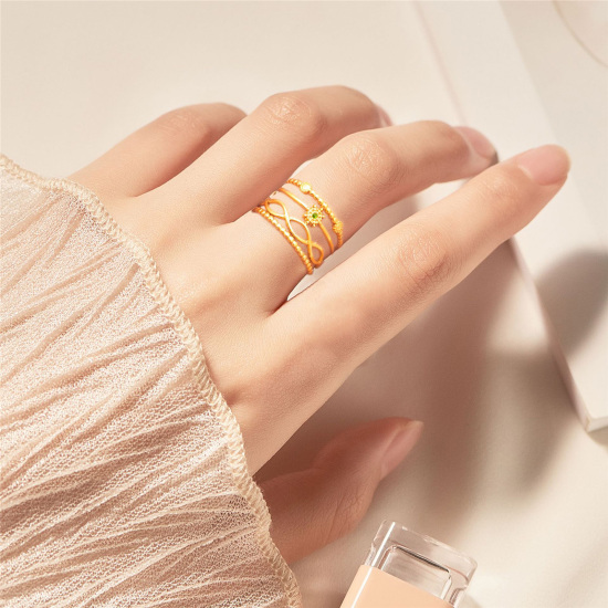 Immagine di Ecologico Retrò Elegante 18K Vero Oro Placcato 304 Acciaio Inossidabile Aperto Regolabile Intrecciato Filigrana Anello Per Donne 1 Pz