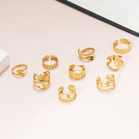 Immagine di Ecologico Retrò Elegante 18K Vero Oro Placcato 304 Acciaio Inossidabile Aperto Regolabile Intrecciato Filigrana Anello Per Donne 1 Pz