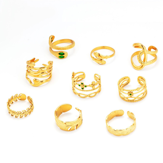 Immagine di Ecologico Retrò Elegante 18K Vero Oro Placcato 304 Acciaio Inossidabile Aperto Regolabile Intrecciato Filigrana Anello Per Donne 1 Pz