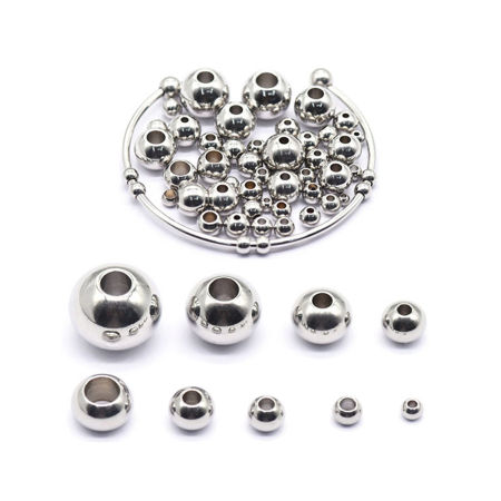Perles en 304 Acier Inoxydable Rond Argent Mat 50 Pcs