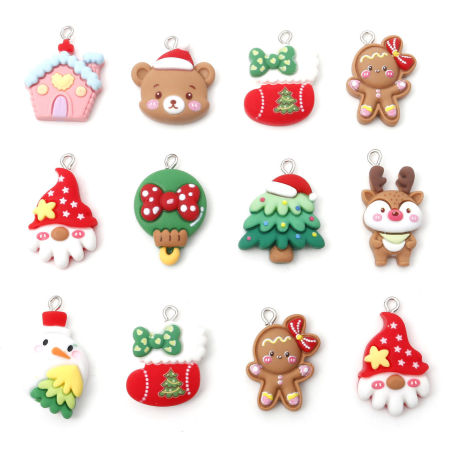 Harz Weihnachten Charms Weihnachten Weihnachtsmann Weihnachten Lebkuchenmann Silberfarbe Bunt 10 Stück