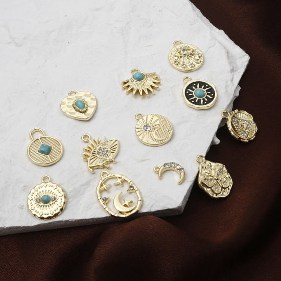 Picture of Zinc Based Alloy Boho Chic Bohemia Charms Gold Plated Multicolor Eye Moon