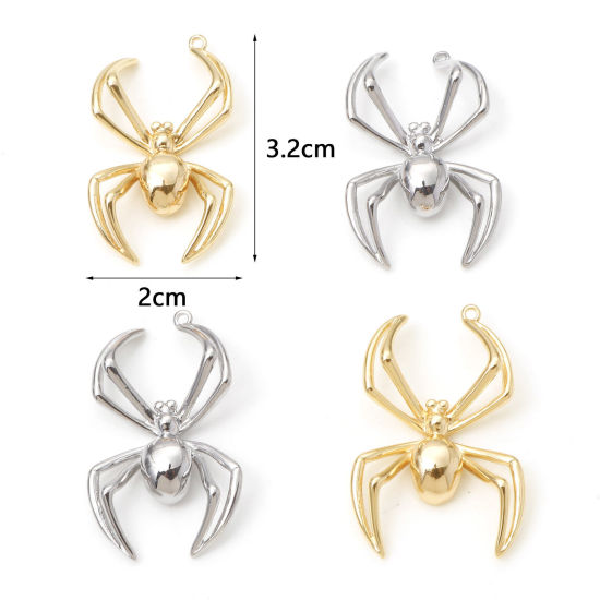 Bild von Messing Anhänger Halloween Spinne Echtgold plattiert 3D 3,2cm x 2cm, 2 Stück