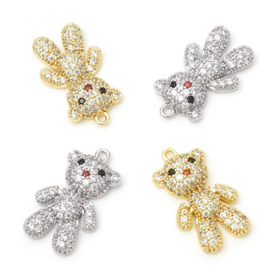 Immagine di Ottone Micro Intarsio Charms Orso Vero Oro Placcato Trasparente Cubic Zirconiae 26mm x 15mm, 1 Pz