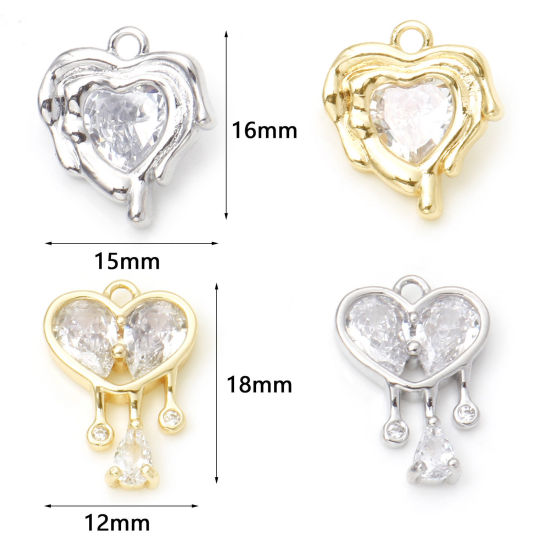 Изображение Латунь День святого Валентина Подвески Сердце настоящее золото с покрытием Прозрачный Искусственный Циркон 1 ШТ