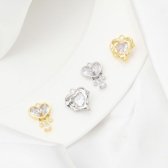 Изображение Латунь День святого Валентина Подвески Сердце настоящее золото с покрытием Прозрачный Искусственный Циркон 1 ШТ