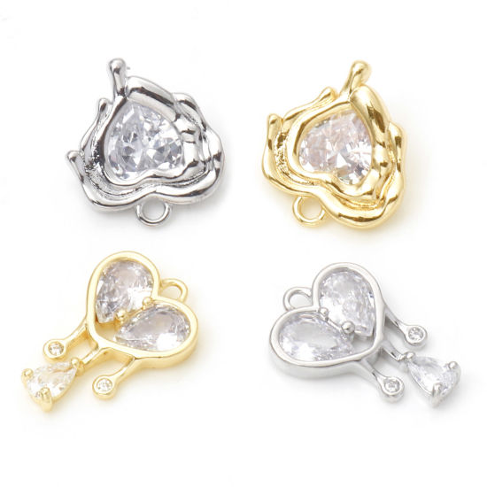Изображение Латунь День святого Валентина Подвески Сердце настоящее золото с покрытием Прозрачный Искусственный Циркон 1 ШТ
