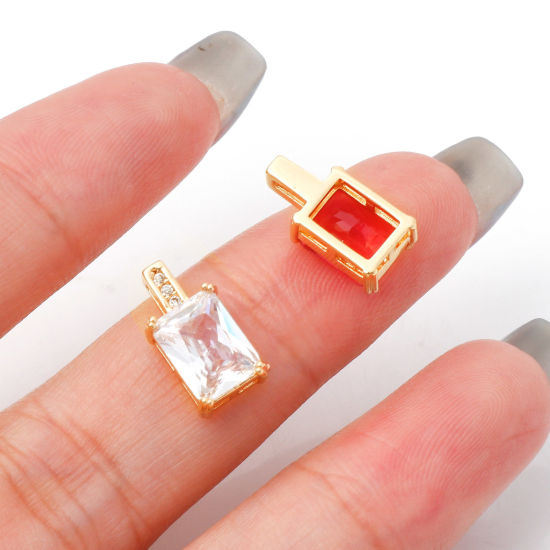 Изображение Латунь Серия геометрии Подвески Прямоугольник настоящее золото с покрытием Разноцветный Искусственный Циркон 13мм x 7мм, 1 ШТ