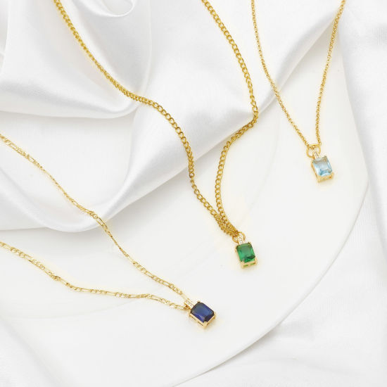 Изображение Латунь Серия геометрии Подвески Прямоугольник настоящее золото с покрытием Разноцветный Искусственный Циркон 13мм x 7мм, 1 ШТ