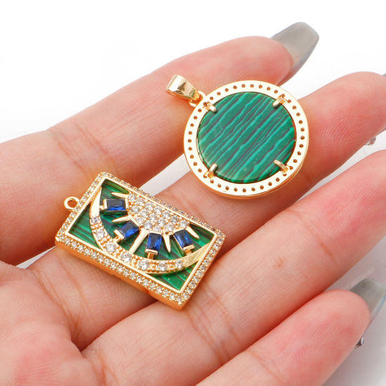 Picture of Brass Micro Pave Charms Geometric Real Gold Plated Sun & Moon