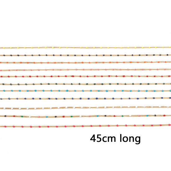 Image de Colliers en 304 Acier Inoxydable Chaîne à Maillons Cubains Doré Multicolore Émail 45cm long, 1 Pièce