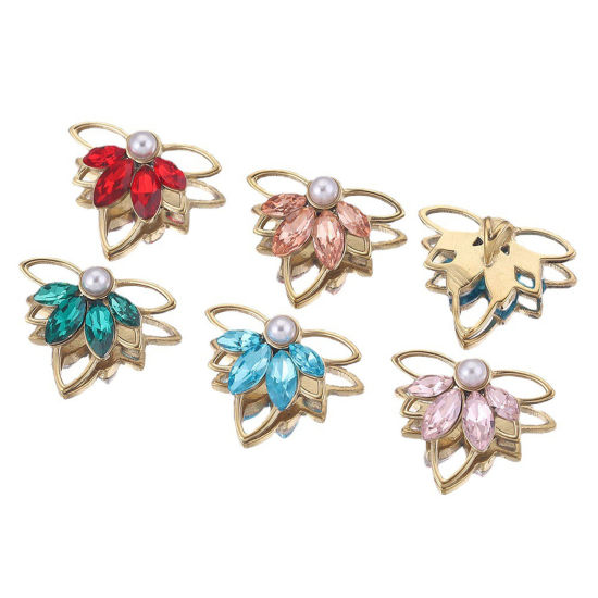 Изображение 304 Нержавеющая Сталь Подвески Кленовый лист Позолоченный Разноцветный Горный Хрусталь 22мм x 17.5мм, 1 ШТ